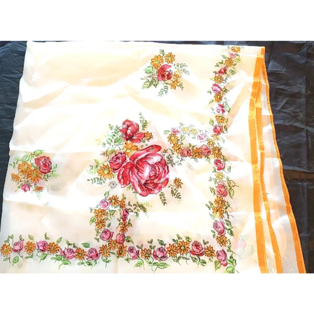 Vintage Cabbage Roses Scarf- Pink & Red Flowers-‎ Mid-century Designer d1-